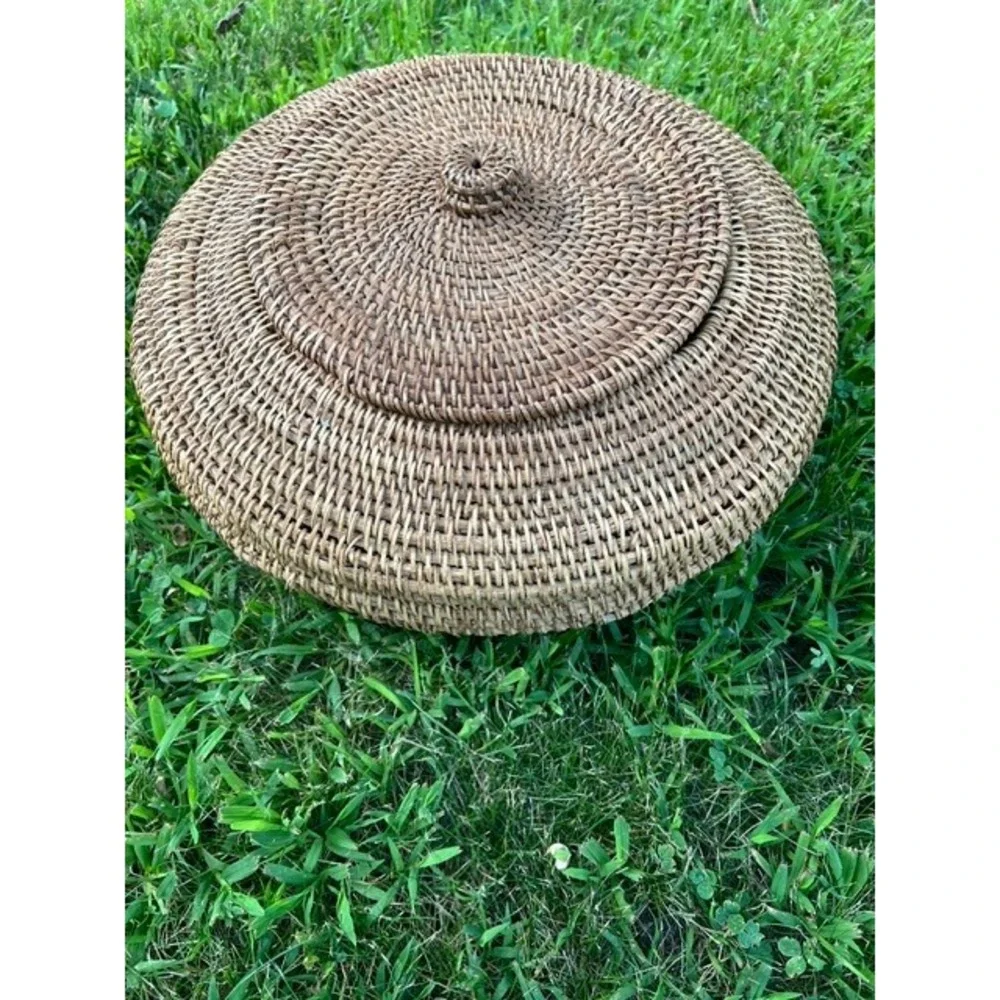 Unbranded Woven Rattan Basket Unisex OS Brown Good Handwoven Lidded Decorative